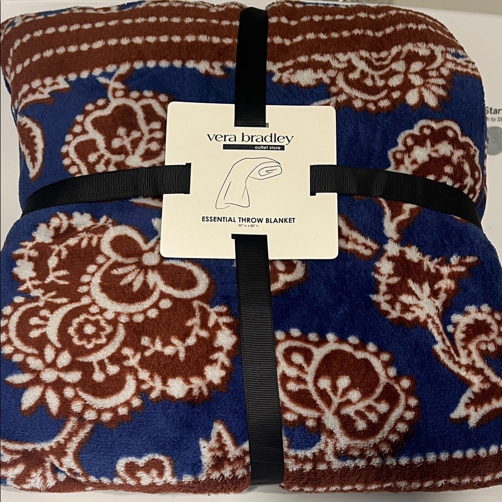 Vera Bradley Blue and Brown Floral Throw Blanket